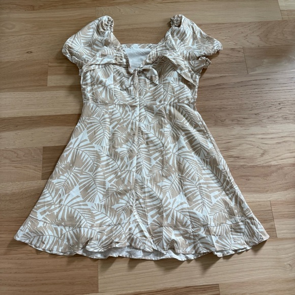 LOFT Womens Cream Linen Viscose Tropical Floral Tie Keyhole Back Dress Size 12 - Picture 12 of 13